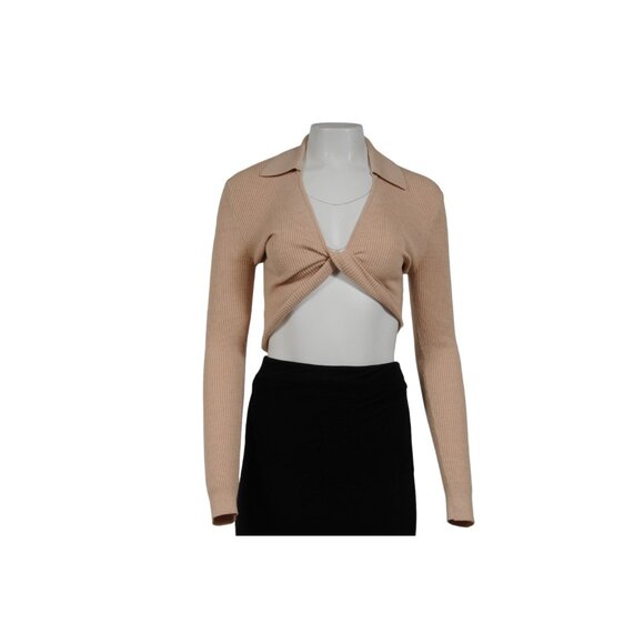 Misha Womens Renata Top US 0 Sand Tan Viscose Nylon Collared Front Twist Knot - Picture 2 of 7